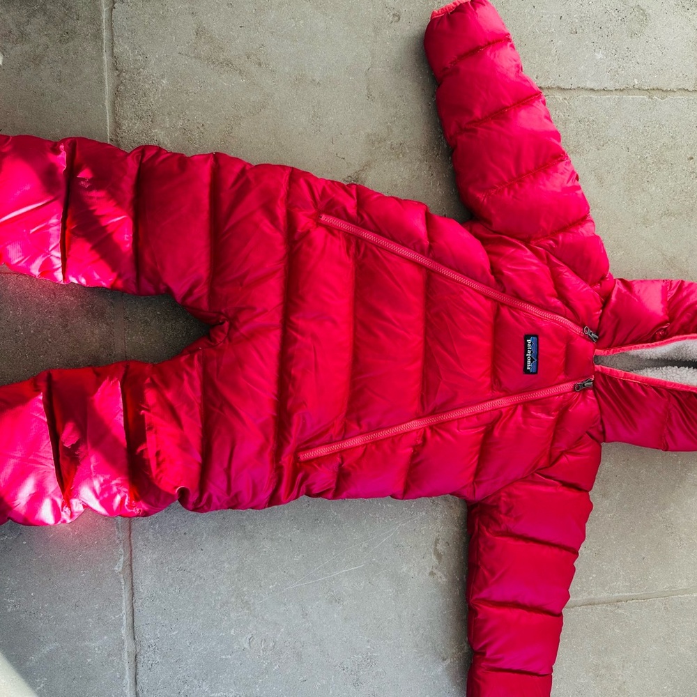 Patagonia Pink Footies One Piece with Quilted Design and Attached Hood